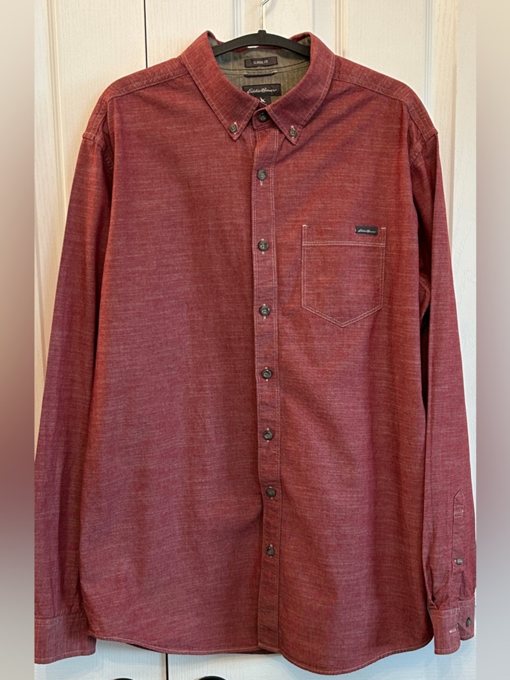 Eddie Bauer Red 100% Cotton Button Down Shirt Mens TL EUC